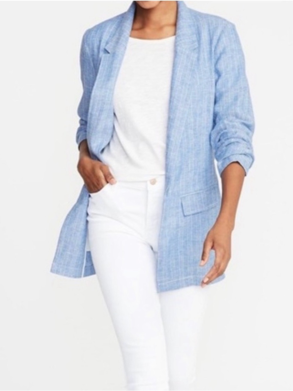 Old Navy Light Blue Linen-Blend Open Blazer
